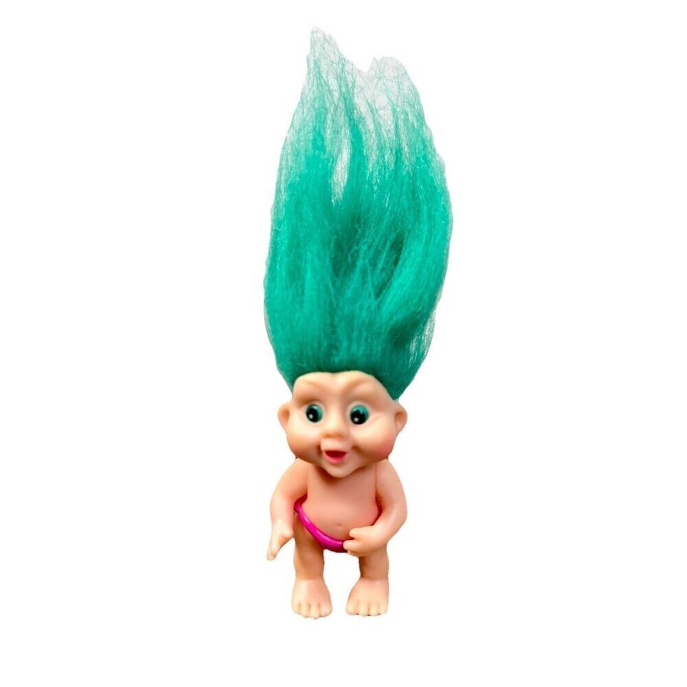 Vintage 1991 Applause Troll Doll 3 inch Valeria Teal Green Hair Pink Diaper